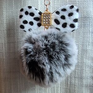 Polka Dot Bow Keychain Bag Charms with Fluffy Pom